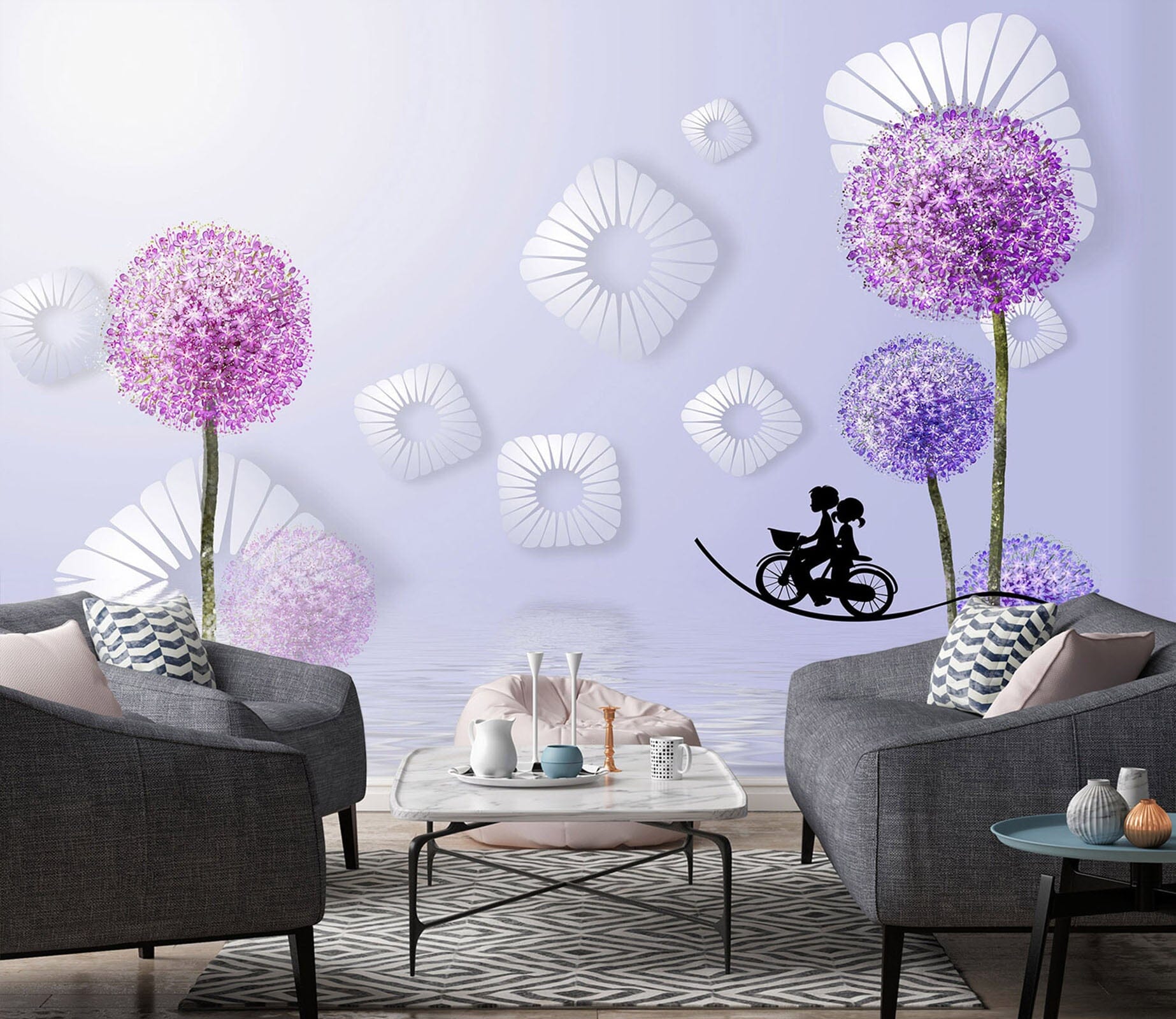 3D Purple Dandelion 1542 Wall Murals Wallpaper AJ Wallpaper 2 