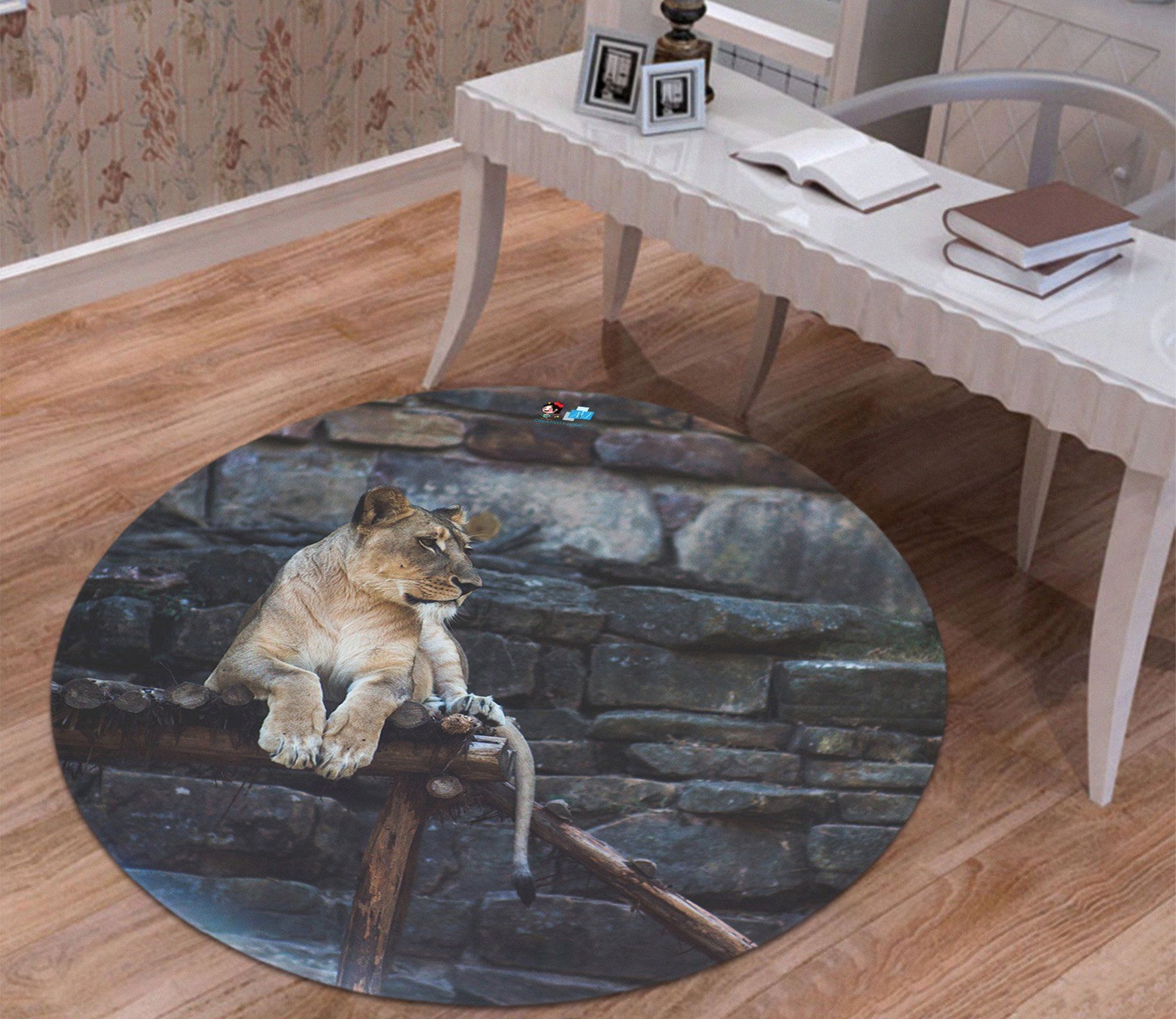 3D Lion 9442 Round Non Slip Rug Mat Mat AJ Creativity Home 