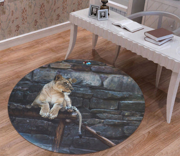 3D Lion 9442 Round Non Slip Rug Mat Mat AJ Creativity Home 