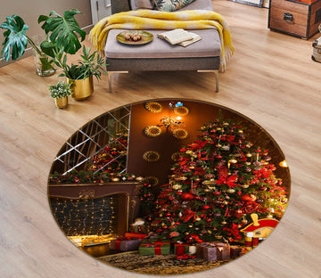 3D Tree 54199 Christmas Round Non Slip Rug Mat Xmas