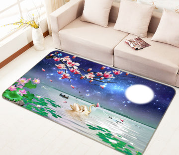 3D Moon Swan Lotus 66088 Non Slip Rug Mat