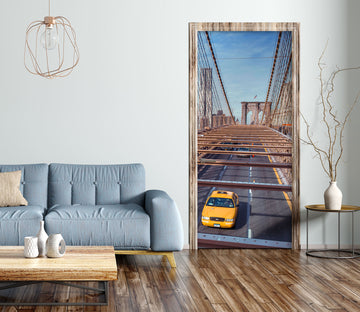 3D Bridge Yellow Car 10710 Assaf Frank Door Mural