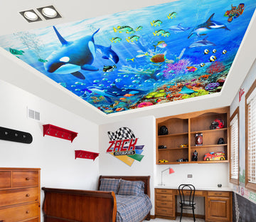 3D Blue Coral Fish 1004 Adrian Chesterman Ceiling Wallpaper Murals