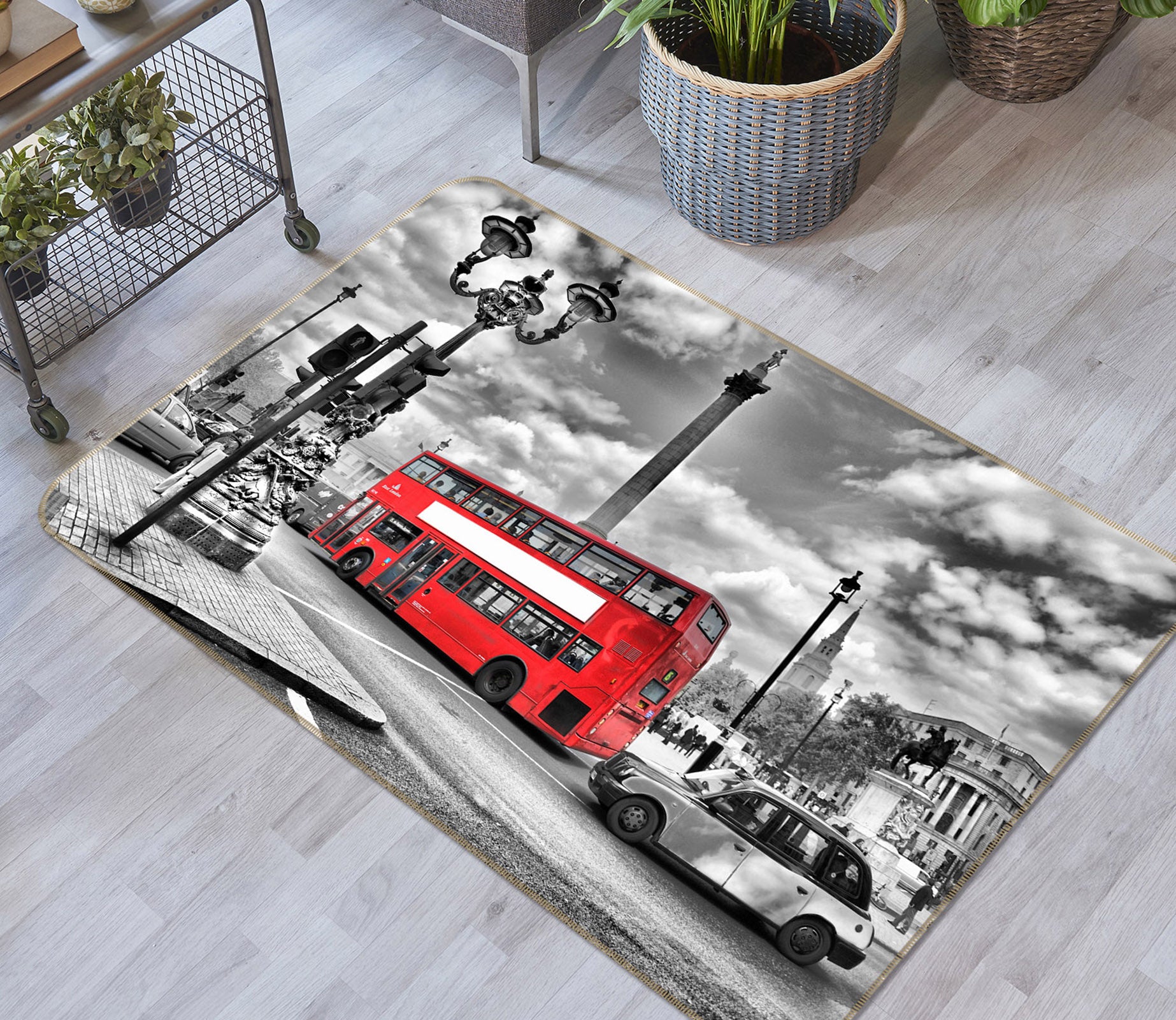 3D Street Red Double-Decker Bus 42023 Vehicle Non Slip Rug Mat