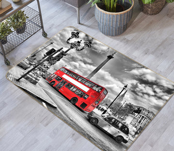 3D Street Red Double-Decker Bus 42023 Vehicle Non Slip Rug Mat