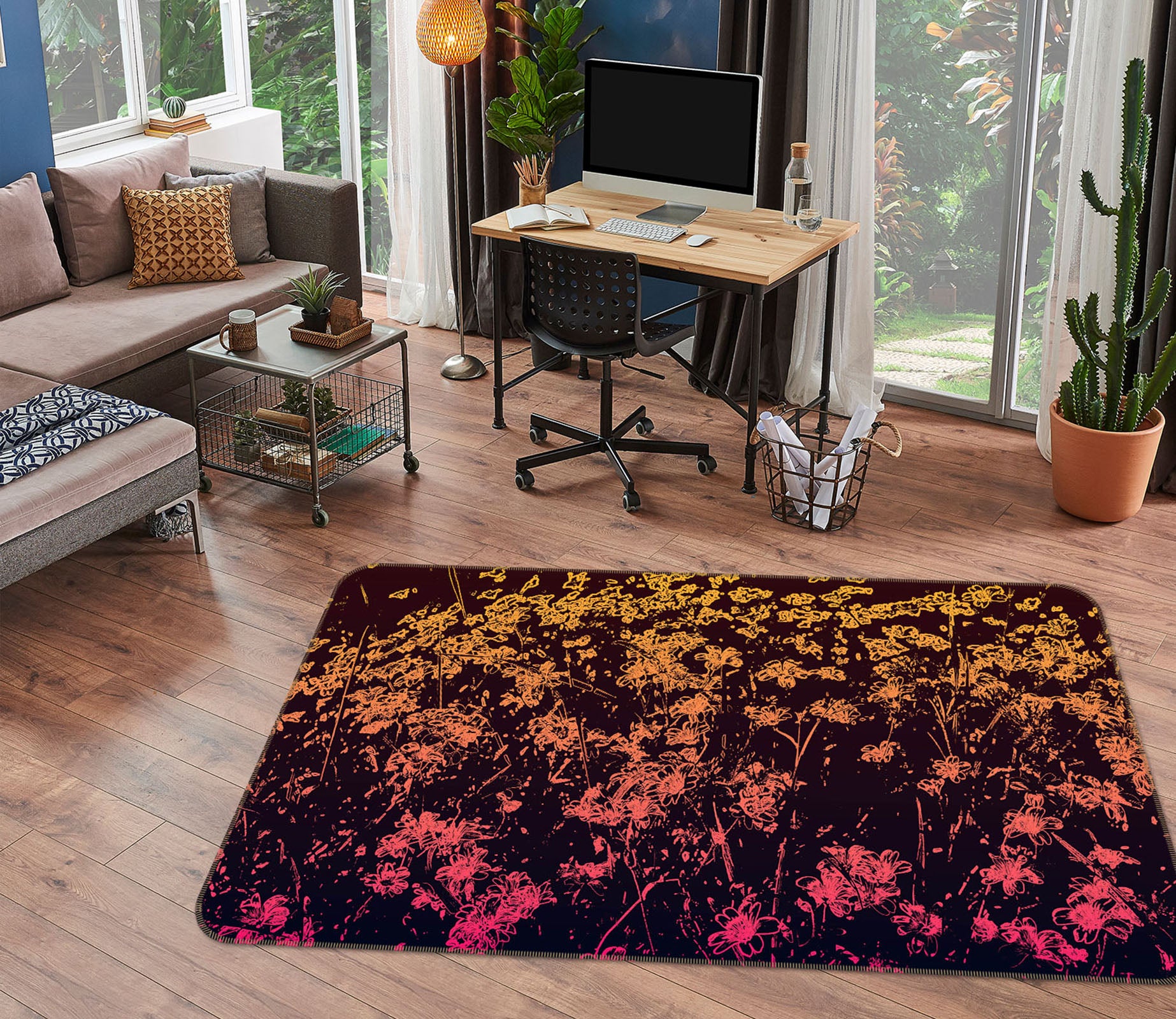 3D Floral Pattern 35122 Non Slip Rug Mat