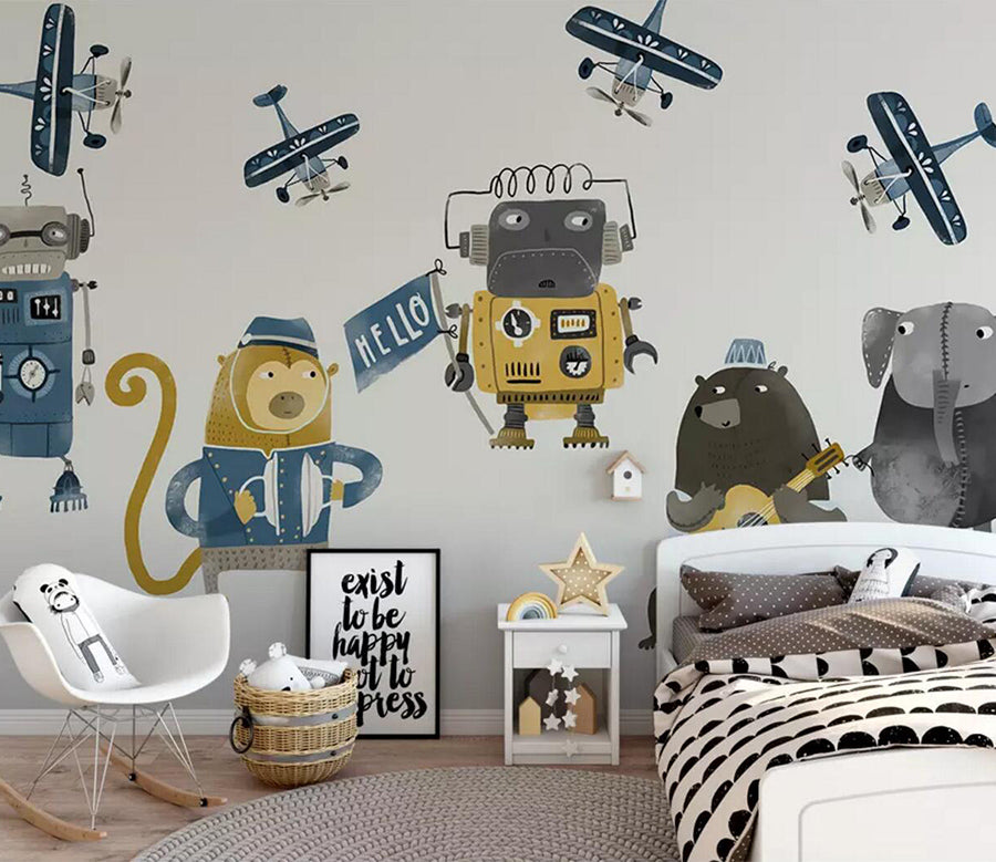 3D Robot Airplane WC606 Wall Murals