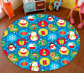 3D Snowman Penguin Circle Pattern 54200 Christmas Round Non Slip Rug Mat Xmas