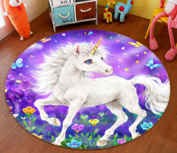 3D Unicorn Butterfly 6016 Kayomi Harai Rug Round Non Slip Rug Mat