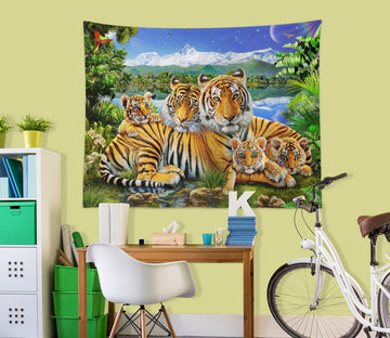 3D Forest Tiger Family 717 Adrian Chesterman Tapestry Hanging Cloth Hang