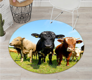3D Grass Cows 82209 Animal Round Non Slip Rug Mat