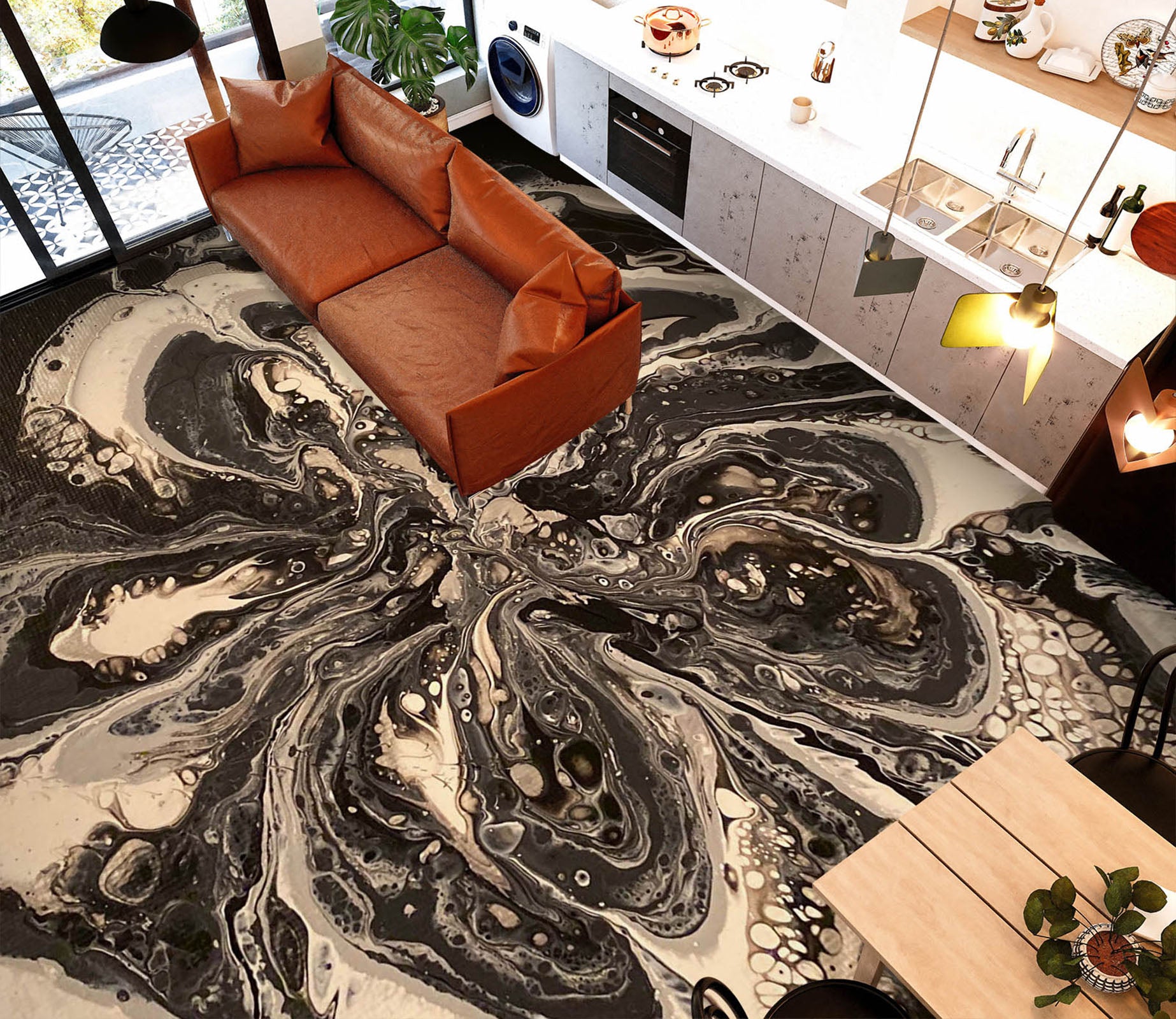 3D Black Ink Pattern 98197 Valerie Latrice Floor Mural