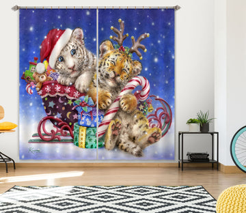 3D Christmas Lion Tiger 9056 Kayomi Harai Curtain Curtains Drapes