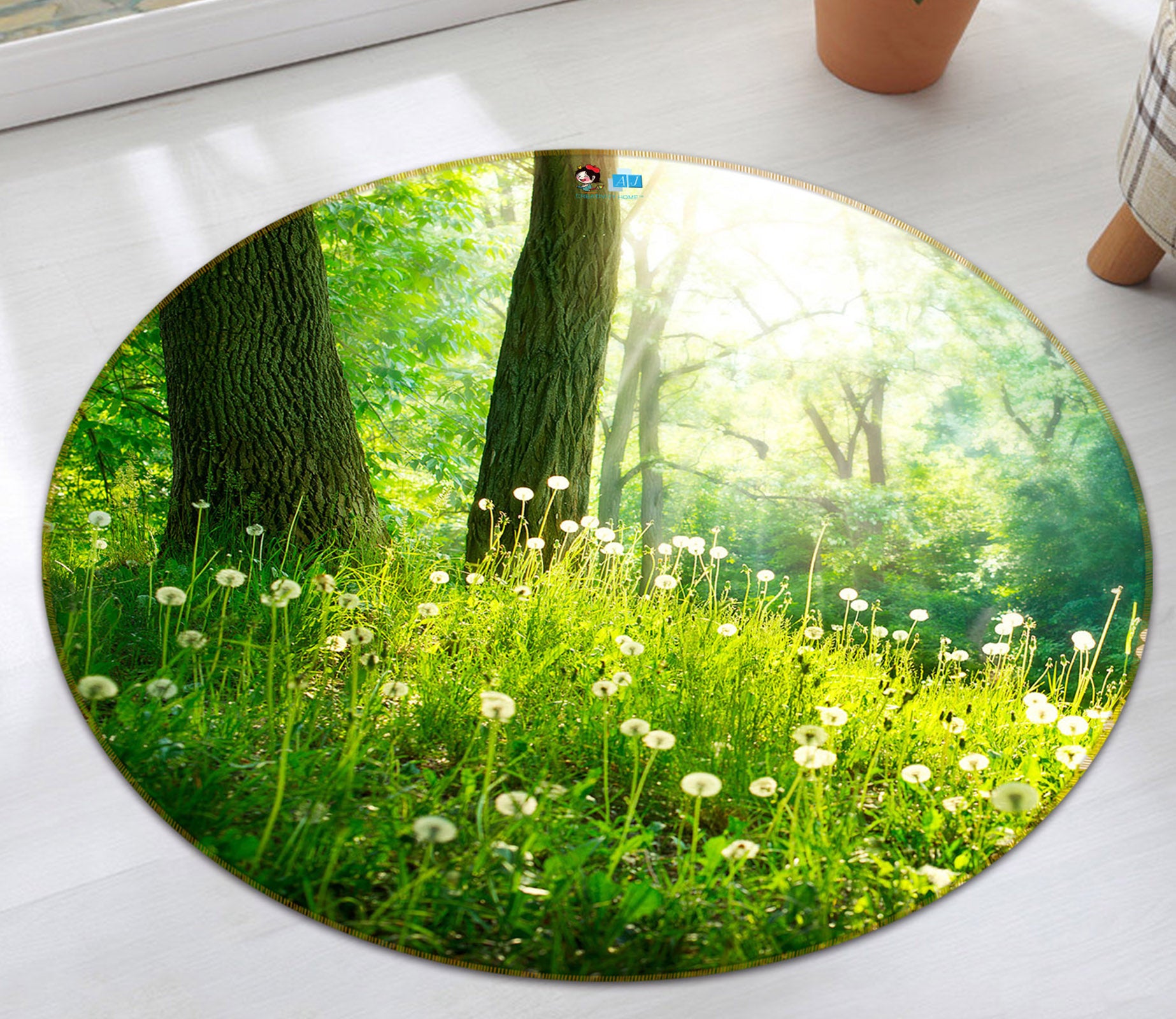 3D Tree Grass 71294 Round Non Slip Rug Mat