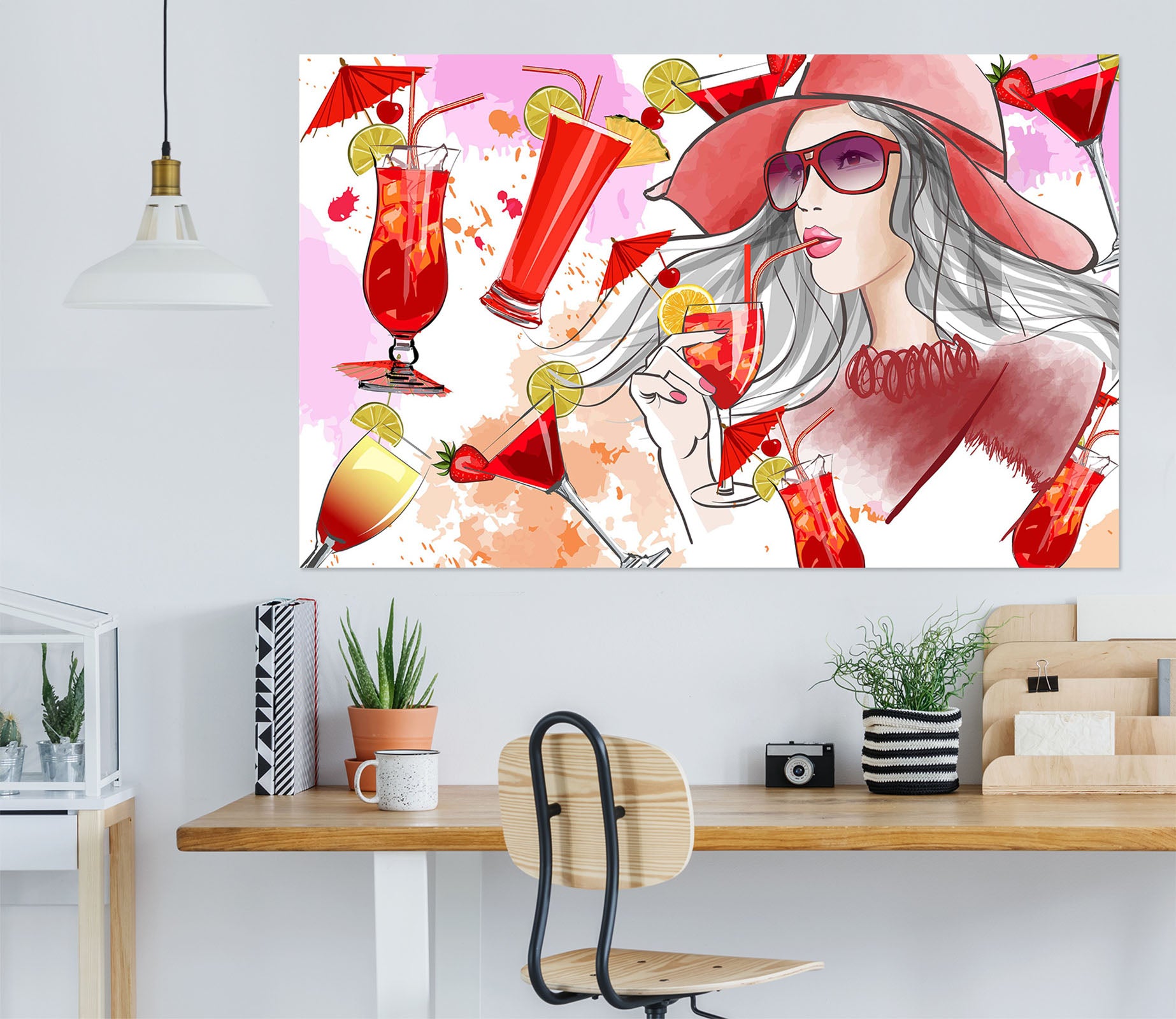 3D Red Drink Woman 1033 Wall Sticker