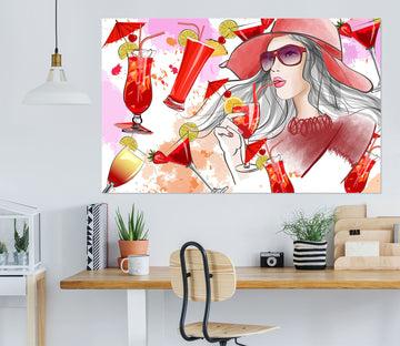 3D Red Drink Woman 1033 Wall Sticker