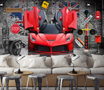 3D Red Super Run WC807 Wall Murals