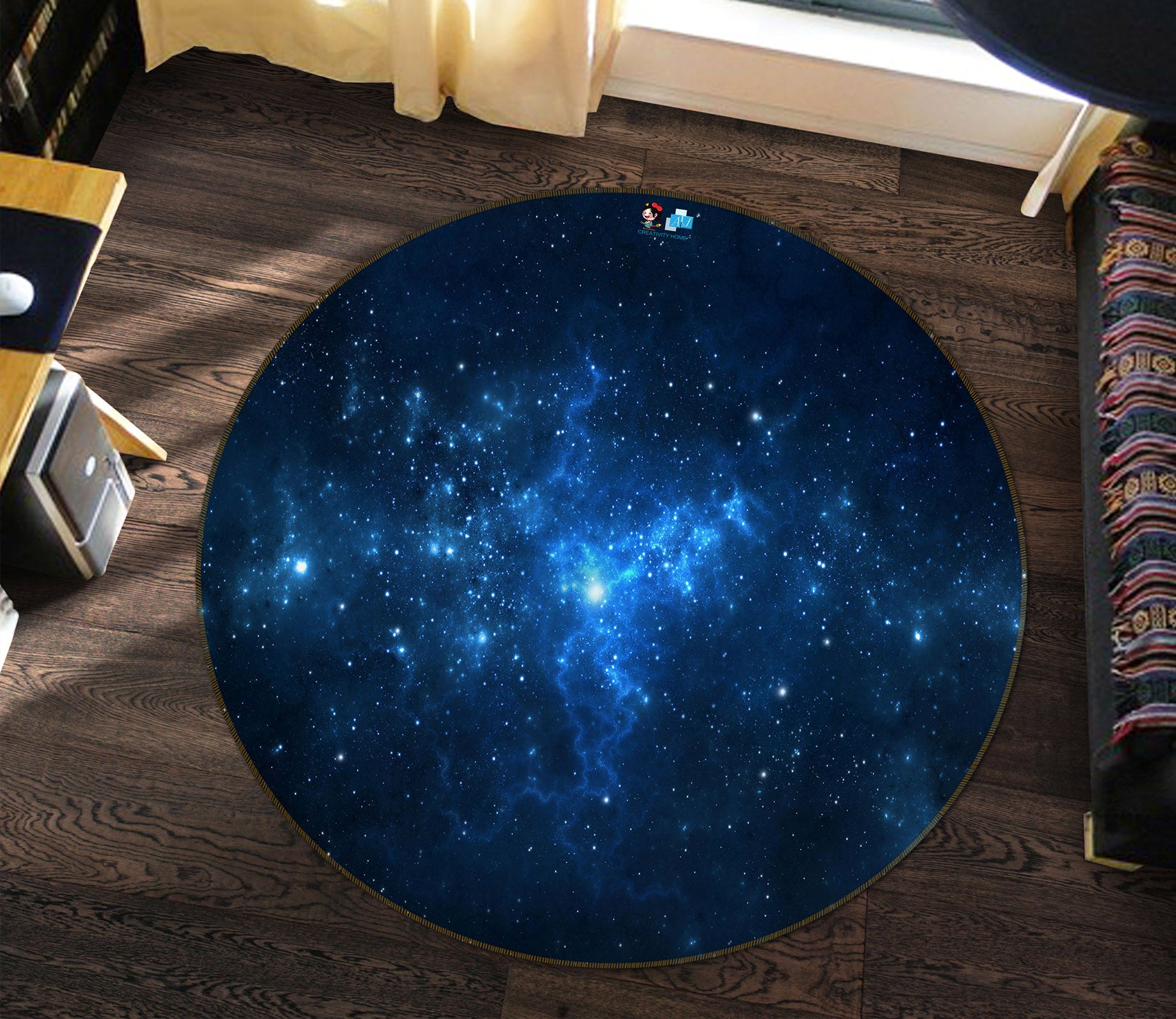 3D Starry Sky 74087 Round Non Slip Rug Mat