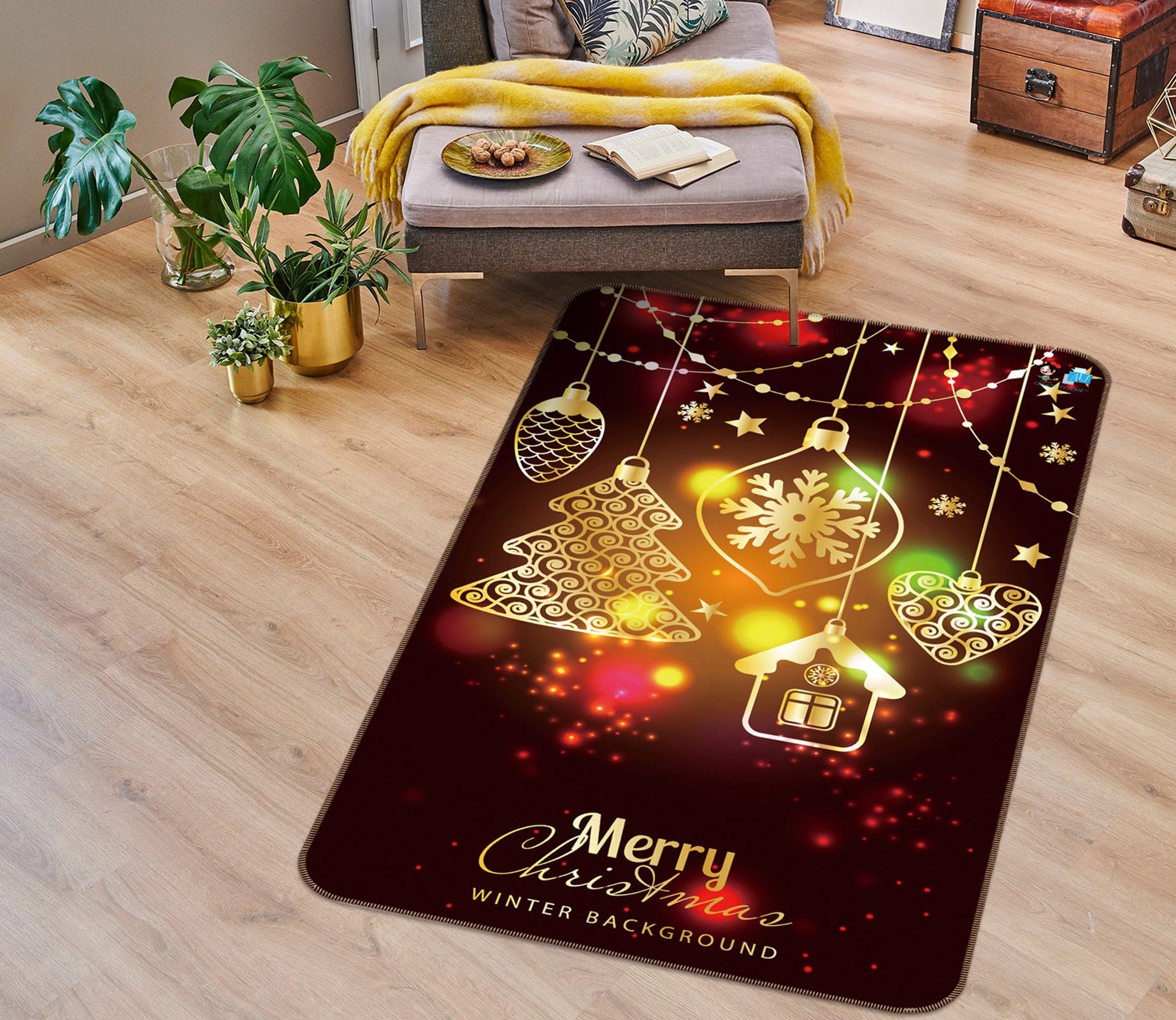 3D String Lights 55141 Christmas Non Slip Rug Mat Xmas