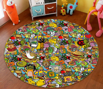 3D Cartoon Doodle 72123 Round Non Slip Rug Mat