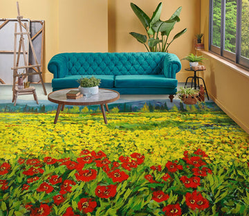 3D Red Yellow Flower Bush 9539 Allan P. Friedlander Floor Mural