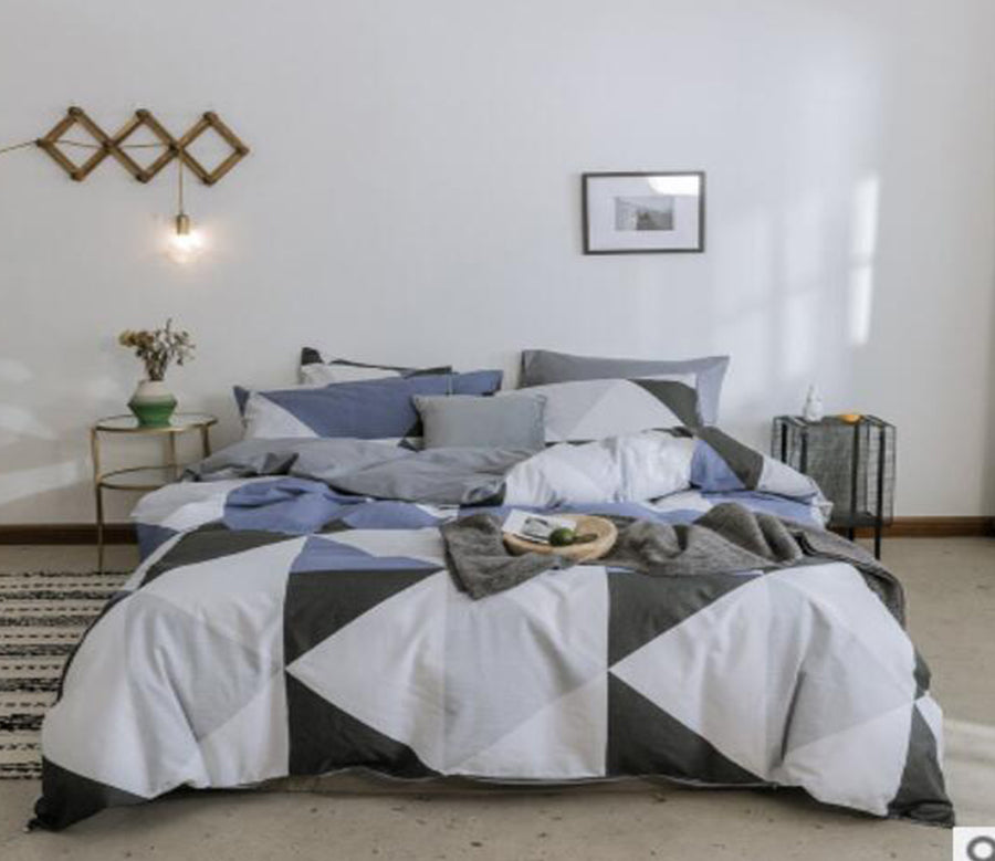 3D Blue Gray White Triangle 14054 Bed Pillowcases Quilt