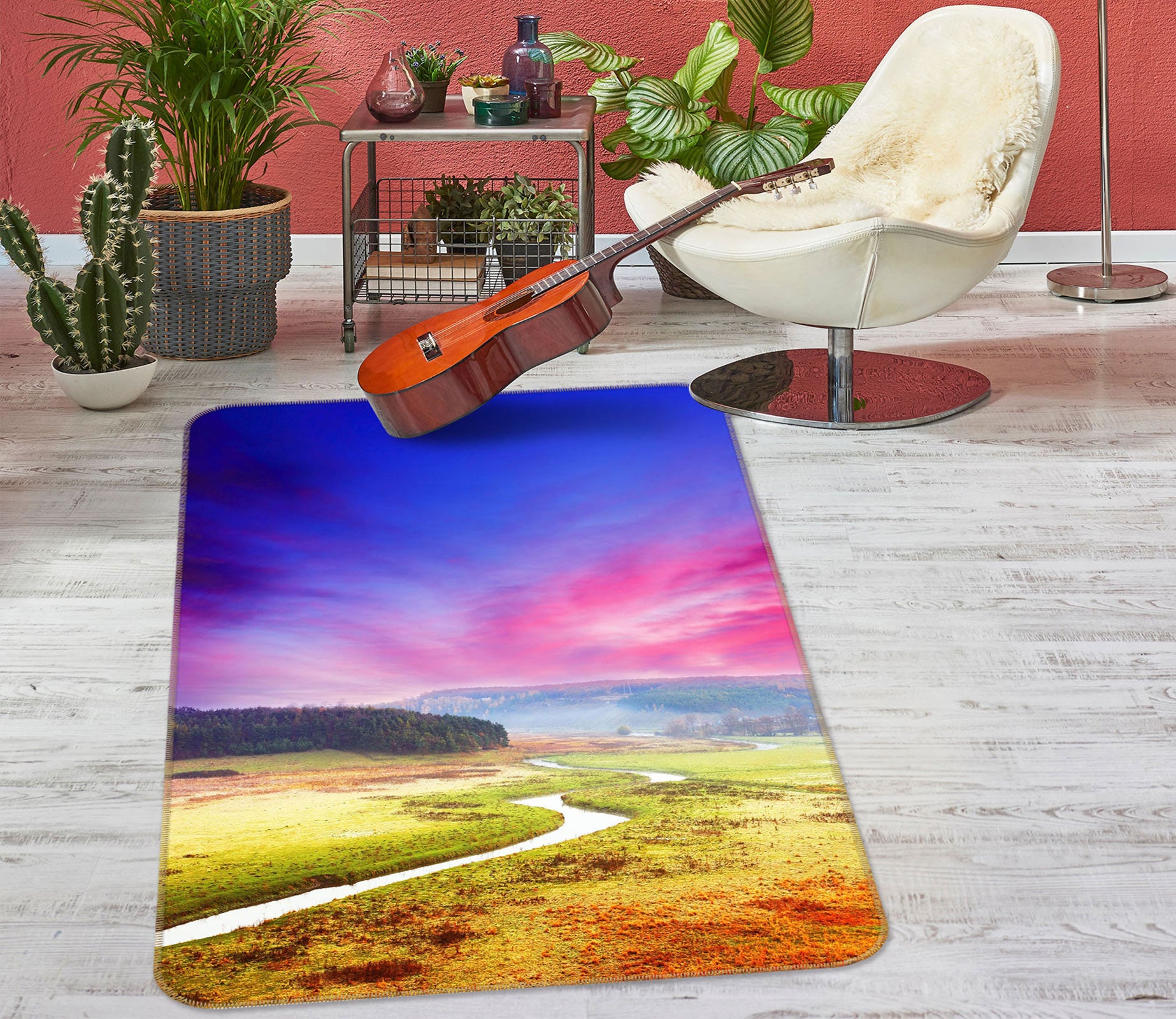 3D Clouds Grass River 76099 Non Slip Rug Mat