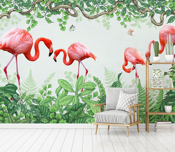 3D Flamingo Forest WC504 Wall Murals