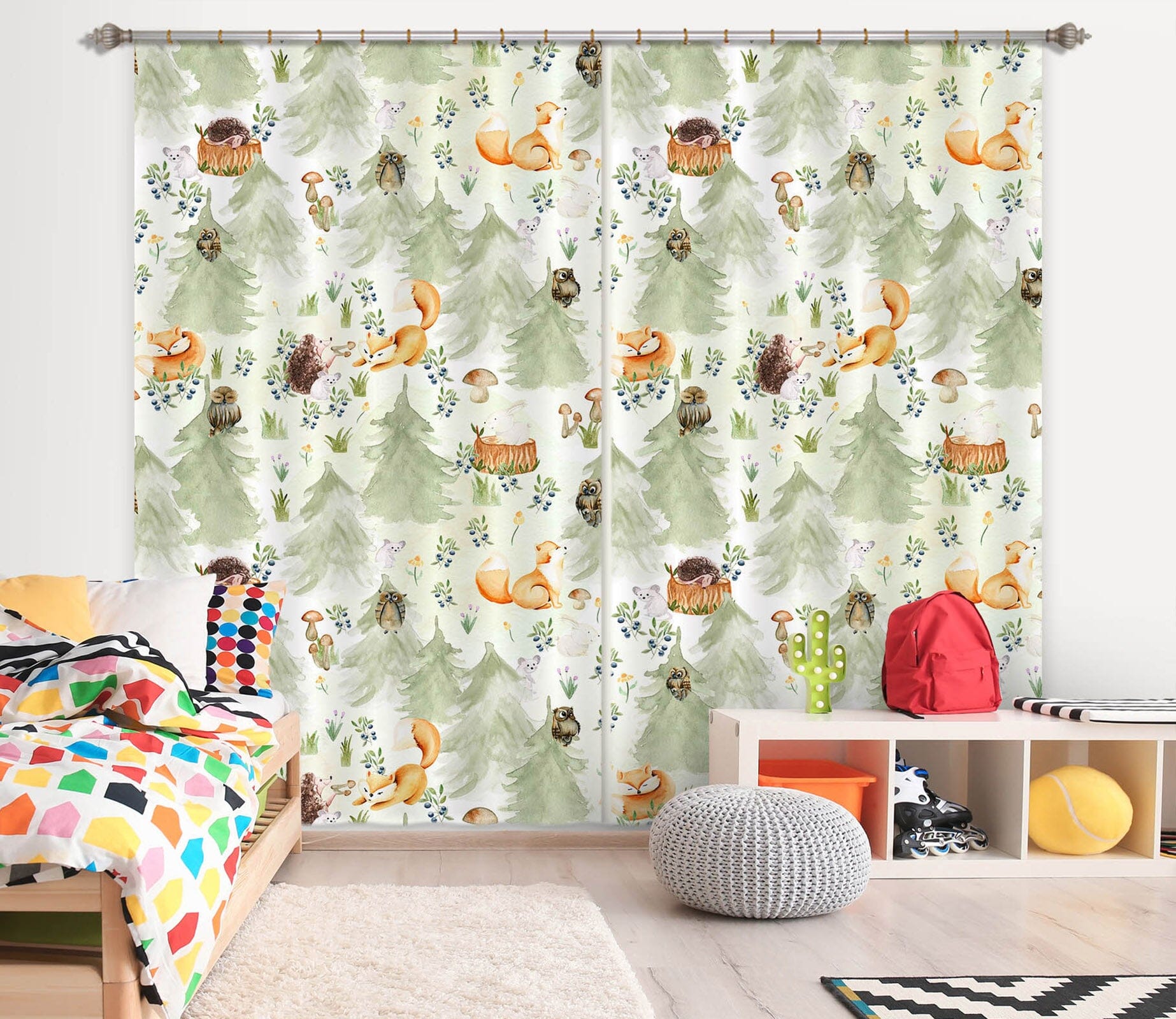 3D Fox Mushroom 108 Uta Naumann Curtain Curtains Drapes Curtains AJ Creativity Home 