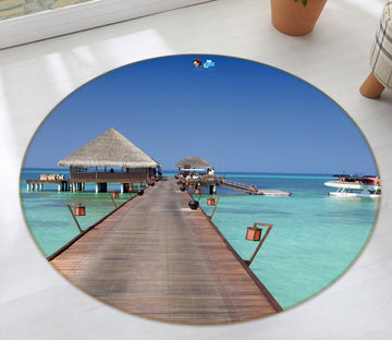 3D Sea Wooden Bridge 74049 Round Non Slip Rug Mat