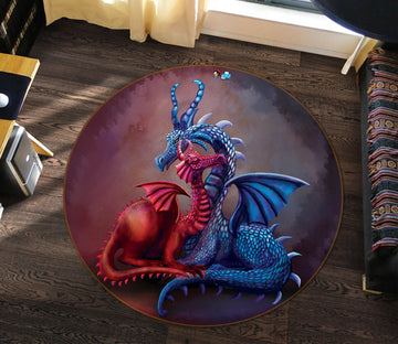 3D Red Blue Dinosaur 83158 Rose Catherine Khan Rug Round Non Slip Rug Mat