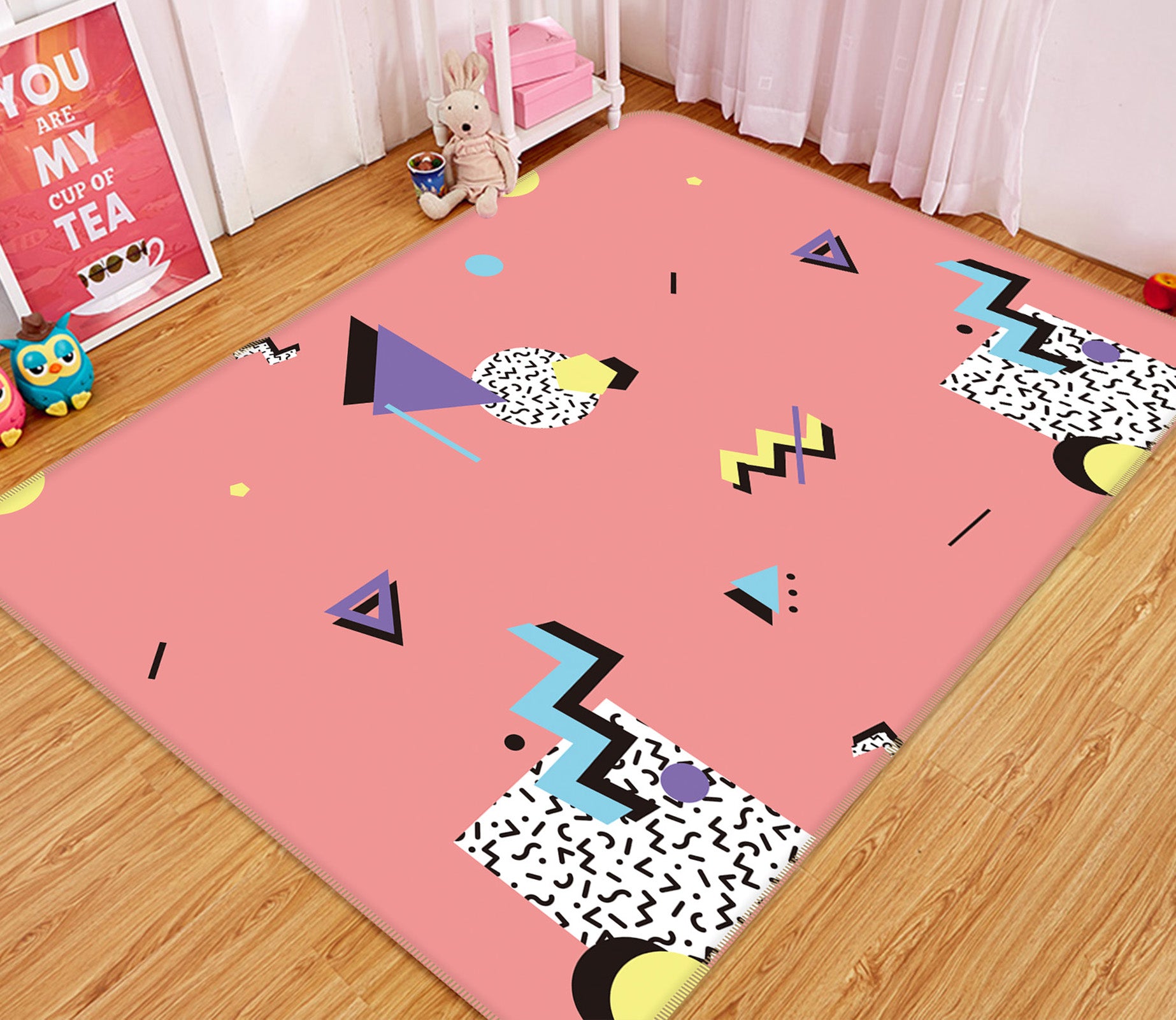 3D Pattern Pink 35068 Non Slip Rug Mat