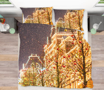 3D Light Building 51033 Christmas Quilt Duvet Cover Xmas Bed Pillowcases