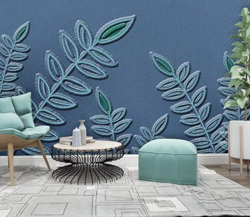 3D Blue Leaves 3041 Wall Murals Wallpaper AJ Wallpaper 2 