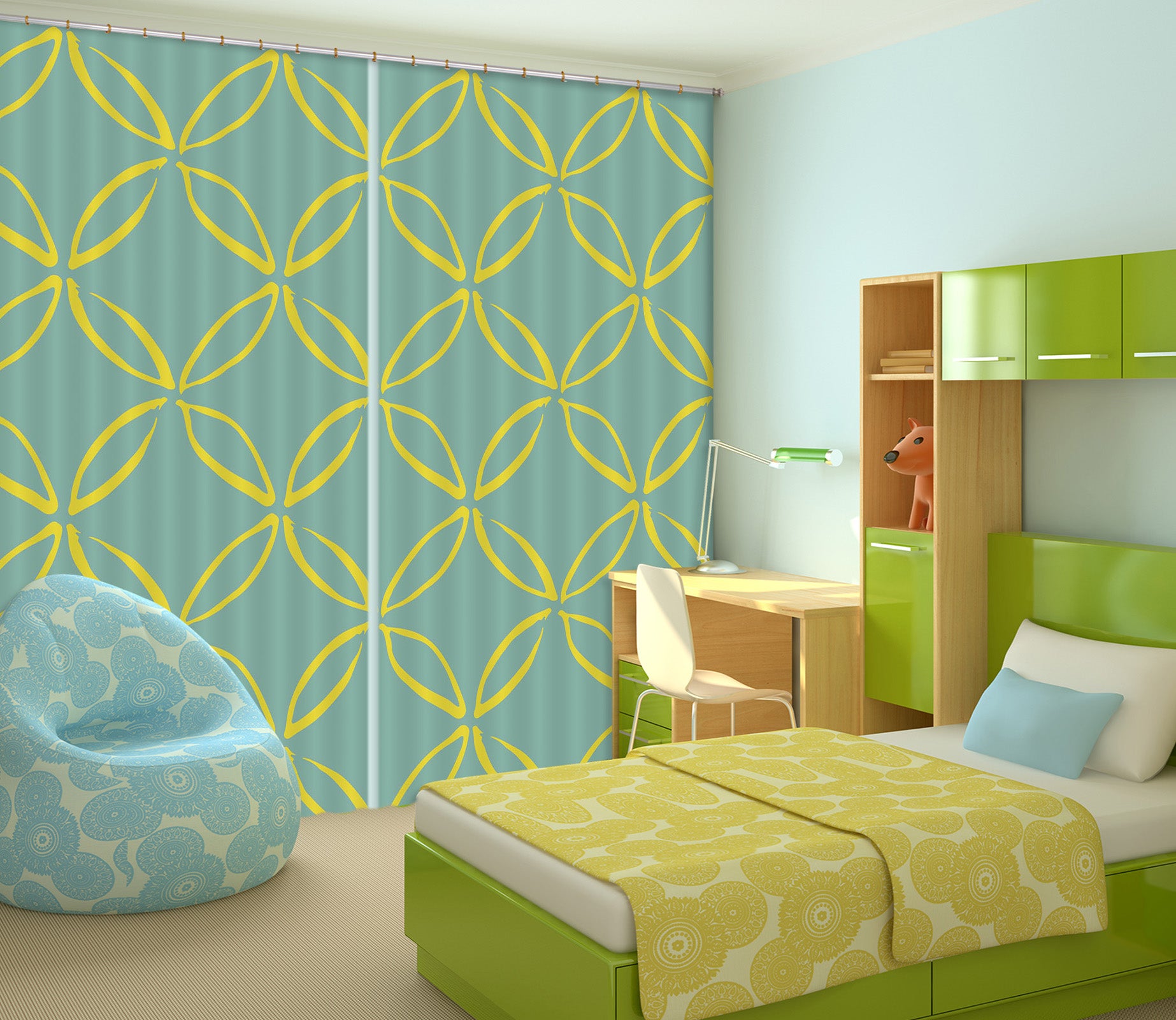 3D Yellow Line Circle 11126 Kashmira Jayaprakash Curtain Curtains Drapes