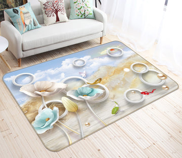 3D Flower Circle Fish 65141 Non Slip Rug Mat