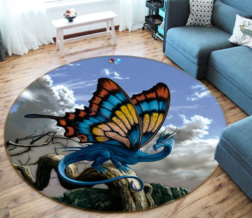 3D Butterfly Wings Blue Dragon 6158 Ciruelo Rug Round Non Slip Rug Mat