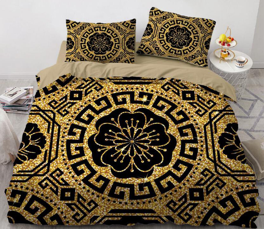 3D Black Golden Totem Cherry Blossom 11149 Bed Pillowcases Quilt