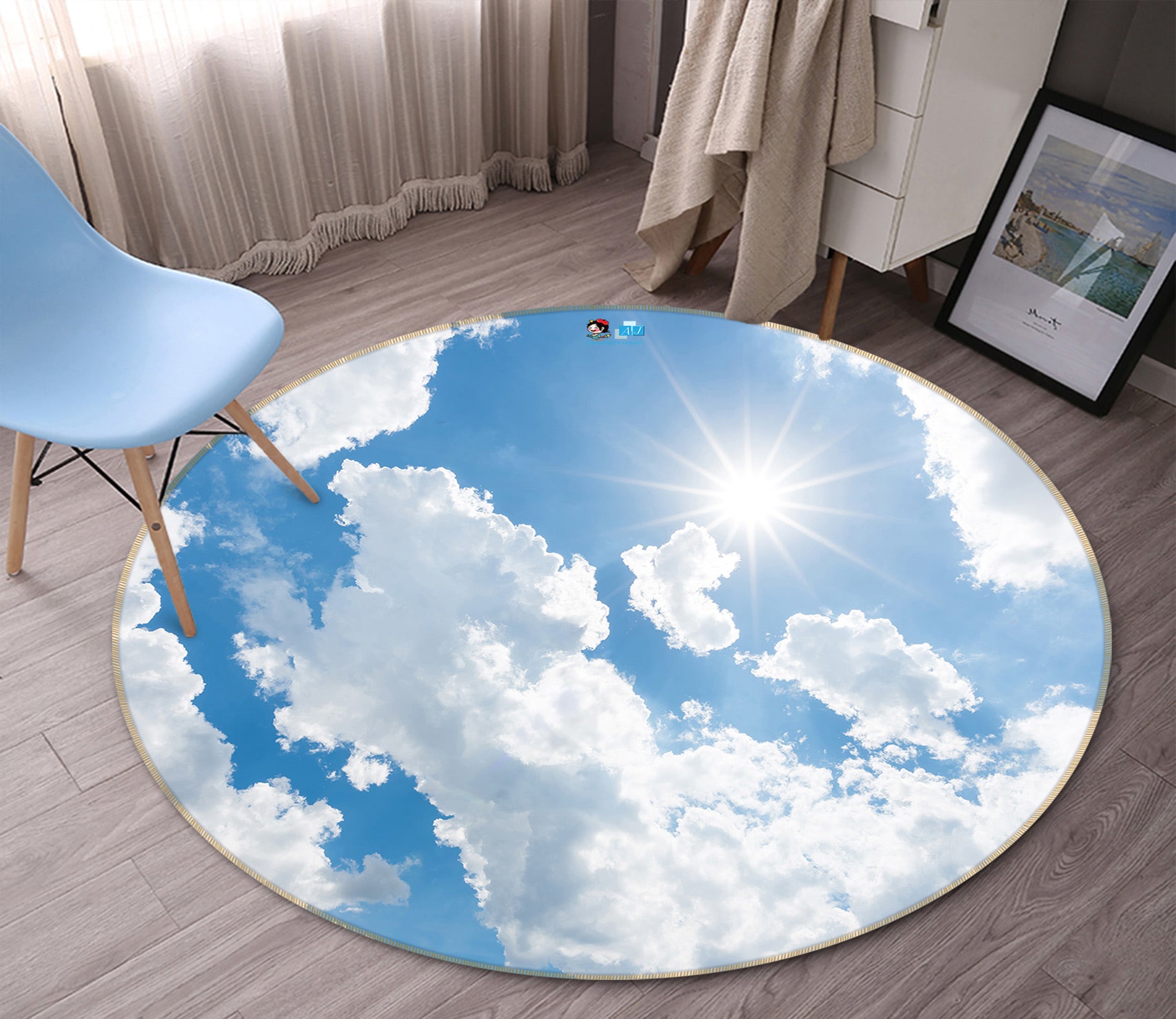 3D Blue Sky White Clouds 72173 Round Non Slip Rug Mat