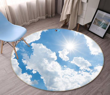 3D Blue Sky White Clouds 72173 Round Non Slip Rug Mat
