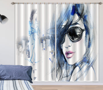 3D Sunglasses Girl 050 Curtains Drapes