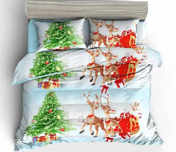 3D Christmas Tree Sleigh Deer 46013 Christmas Quilt Duvet Cover Xmas Bed Pillowcases