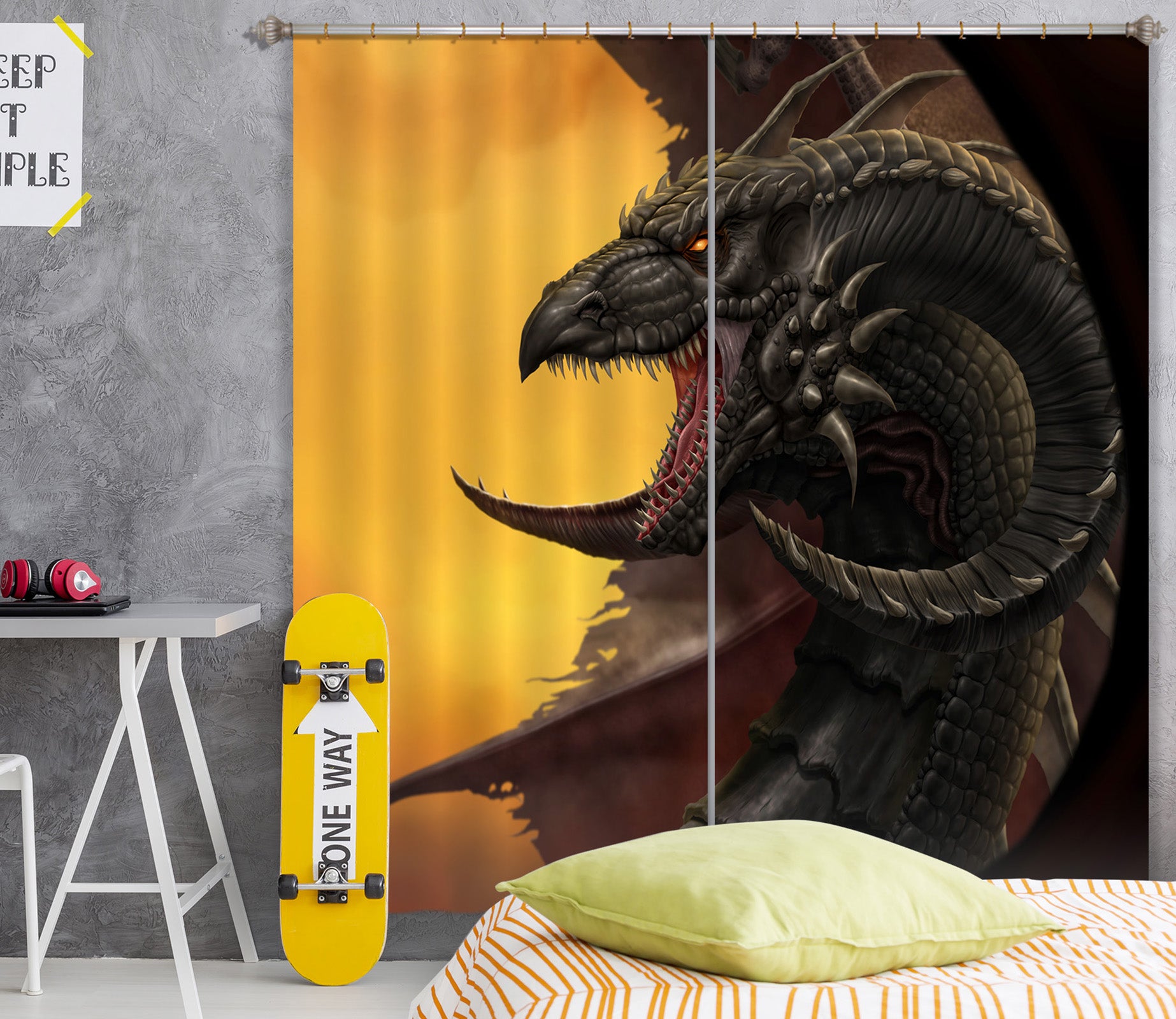 3D Black Dragon 5056 Tom Wood Curtain Curtains Drapes