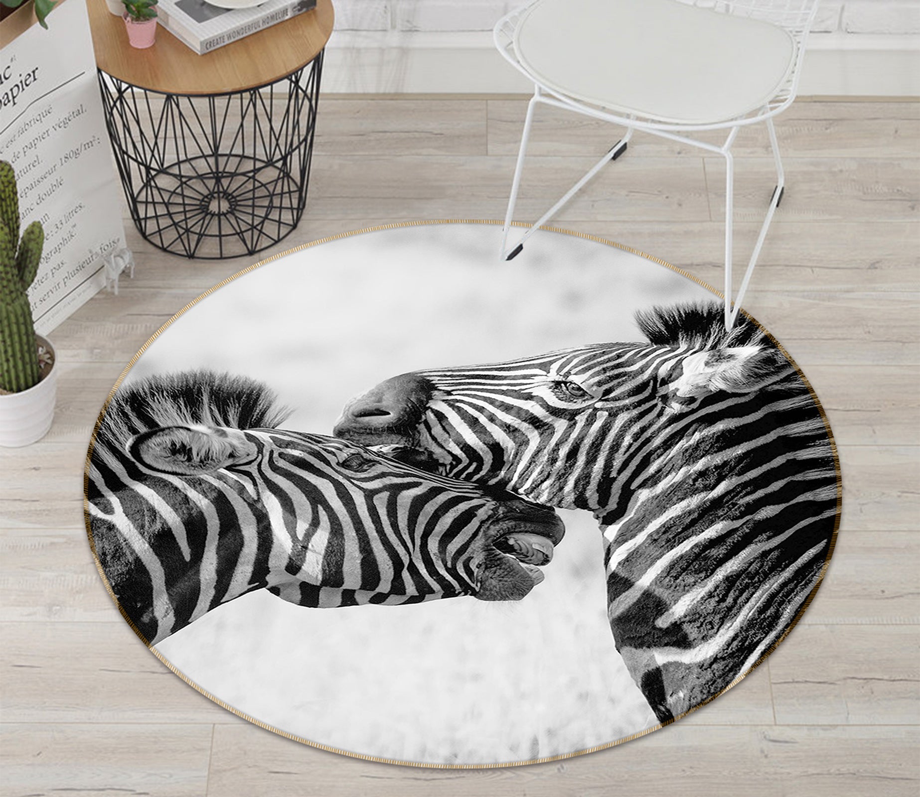 3D Zebras 82292 Animal Round Non Slip Rug Mat