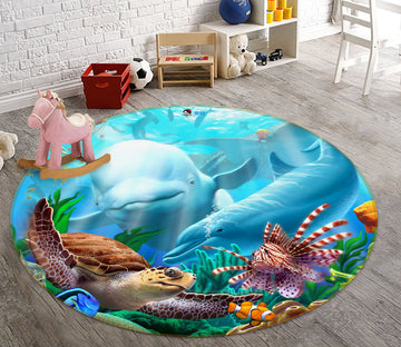 3D Sea Creatures 83143 Jerry LoFaro Rug Round Non Slip Rug Mat