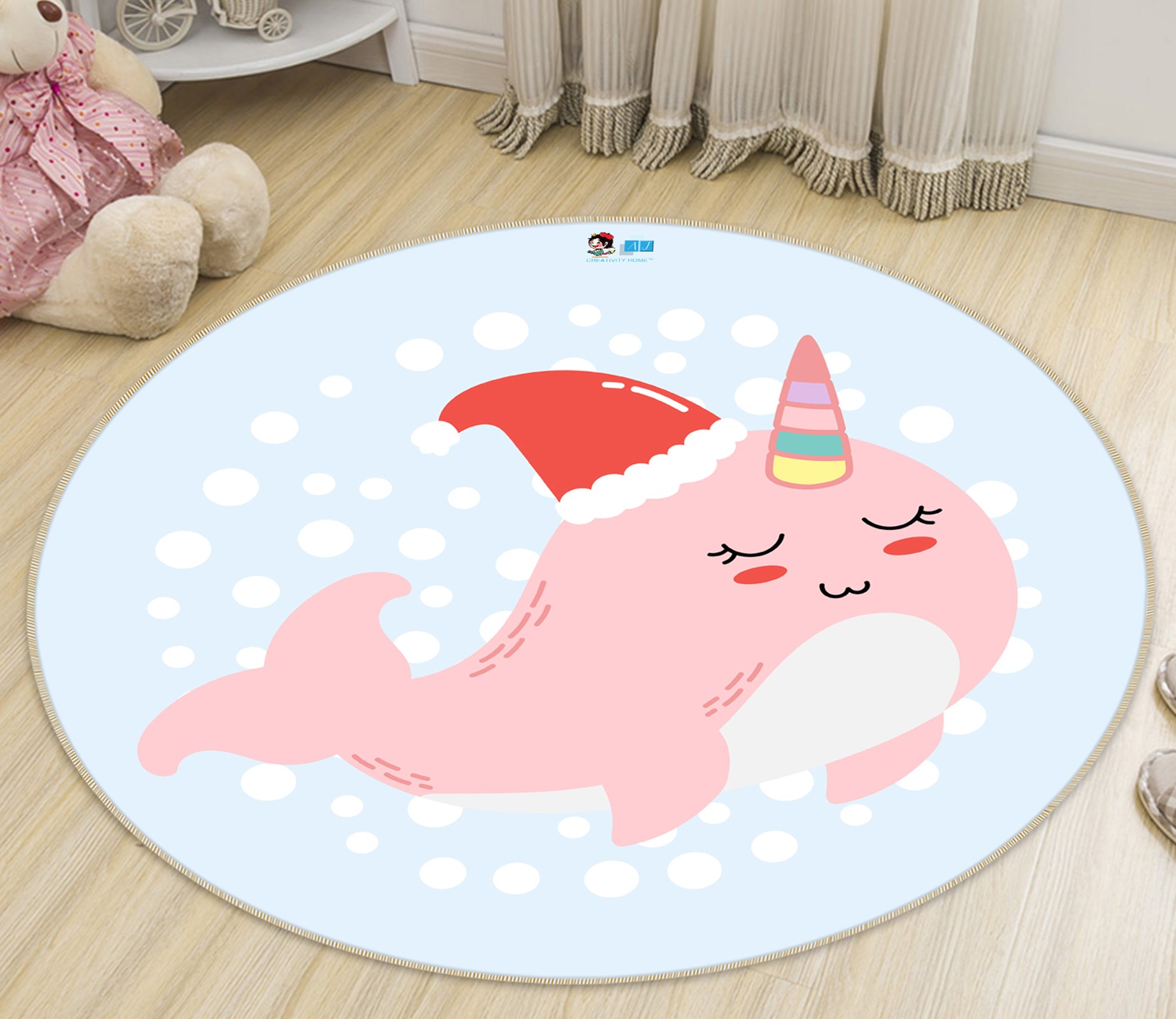 3D Pink Whale 74256 Round Non Slip Rug Mat