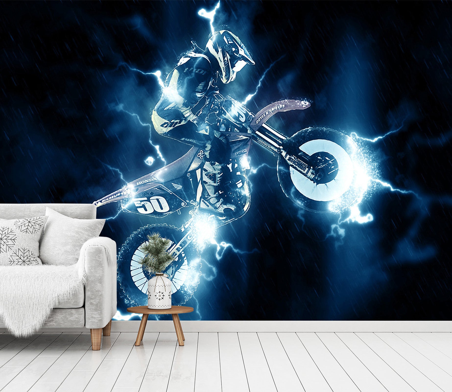 3D Lightning Motorcycl 050 Vehicle Wall Murals