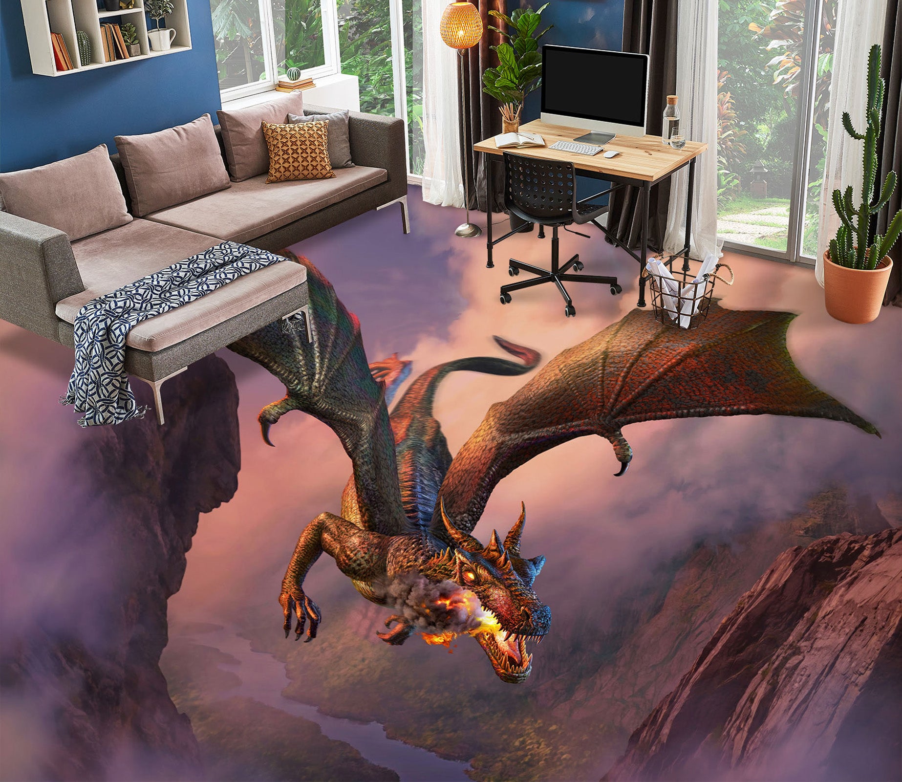 3D Flying Dragon 96219 Jerry LoFaro Floor Mural