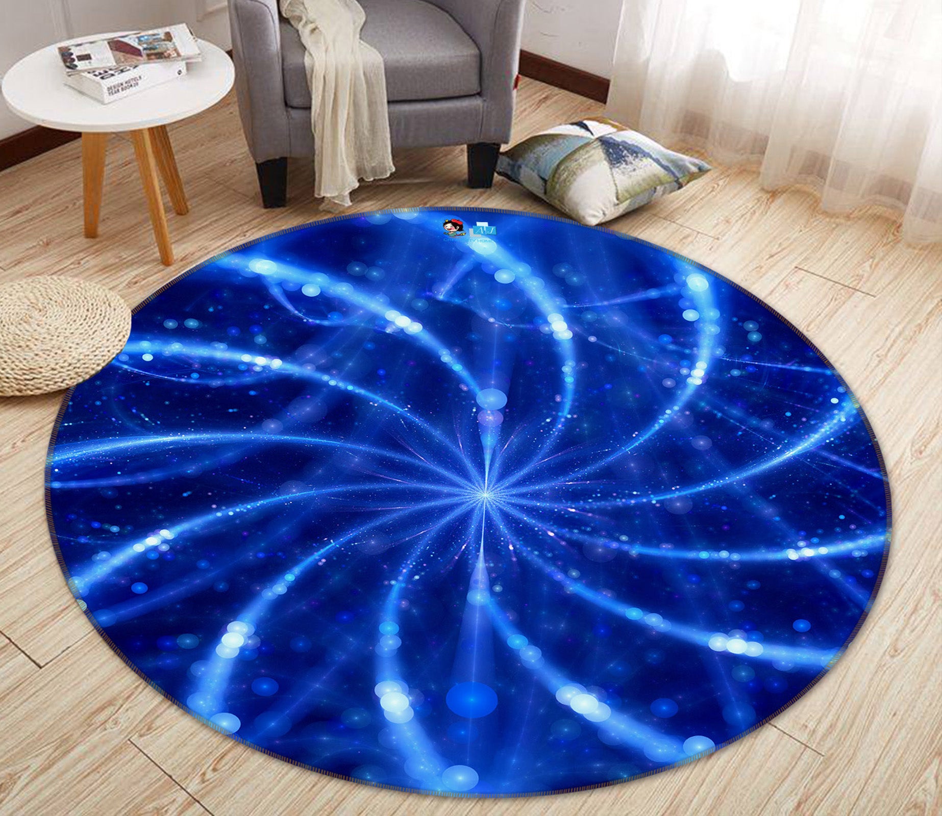 3D Blue Lines 74042 Round Non Slip Rug Mat