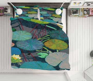 3D Lotus Leaf Pattern 1105 Allan P. Friedlander Bedding Bed Pillowcases Quilt Quiet Covers AJ Creativity Home 